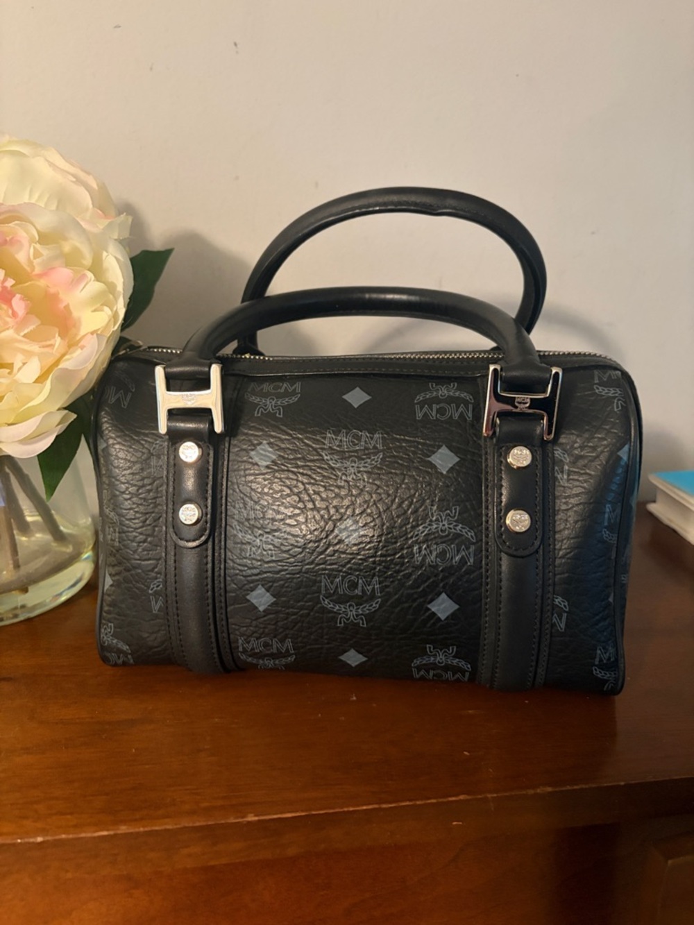 MCM Black Visetos Mini Satchel with Silver Hardware - Picture 3 of 14